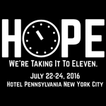 Affisch för den elfte HOPE-konferensen 22-24 juli 2016. Text: we're taking it to eleven.