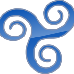 Blå triskele bestående av tre sammanfogade spiraler.